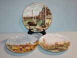 Three Bone China Waterway Scene Plates Description