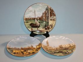 Three Bone China Waterway Scene Plates Description