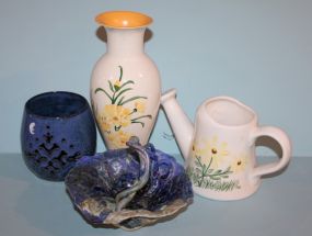 Blue Pottery Bowl with MG Vase and Water Pitcher and Blue Pottery Basket Description