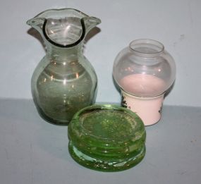 Christmas Candle Holder, Green Vase and Three Glass Coasters Description