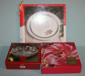 Mikasa Glass Bowl, Gorham Sectional Dish with Silver Seasons Greetings Serving Dish Description