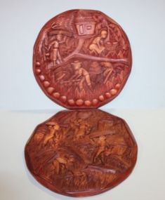Pair of Hand Carved Wooden Plaques Description