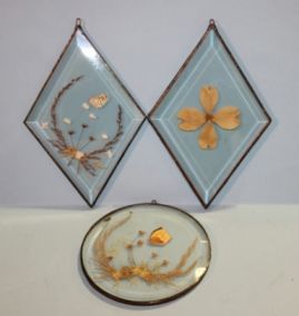 Three Beveled Glass with Frames and Flowers Description