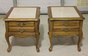 Two Contemporary Marble Top End Tables Description