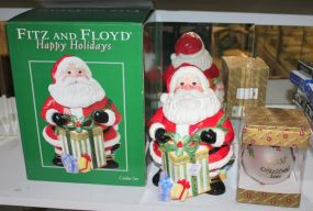 Fritz and Floyd Santa Cookie Jar and 2004 Christmas Glass Ball Description