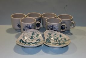 Group of Six Demitasse Cups and Two Hoyrup Denmark Bowls Description