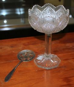 Pressed Glass Compote and Silverplate Spoon Description