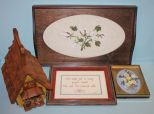 Cabin Storage Box with Hinged Side and Two Framed Pieces of Art Description