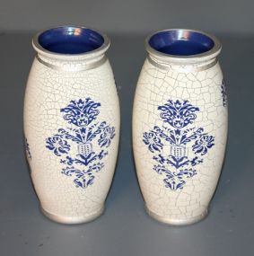 Pair of Blue and White Crackle Design Bud Vases Description