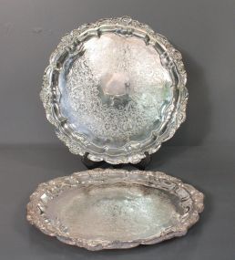 Pair of Ornate Silverplate Round Trays Description