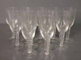 Set of Eleven Clear Goblets with Swirl Design Stem Description