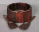 Large Wooden Dansk Design Salad Bowl and Servers Description