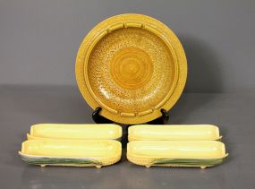 Large Yellow Ashtray with Four Corn Holders Description