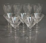 Set of Four Champagne Glasses and Five Martini Glasses Description