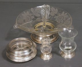 Group of Clear Glass Items with Sterling Silver Bases Description
