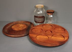Two Glass Jars and Two Wooden Trays Description