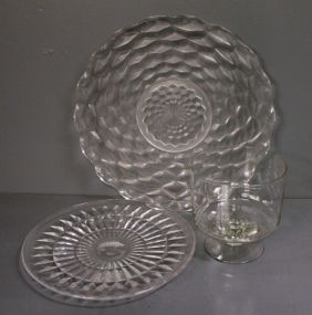 Glass Truffle Dish and Two Pressed Glass Under plates Description