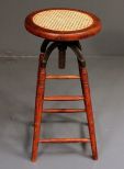 Vintage Oak Stool with Cane Inlay Description