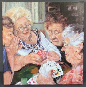 Artwork on Canvas of Ladies Playing Cards Description