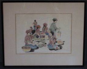 Drawing of Women Washing Linens by Linda Larisch Description