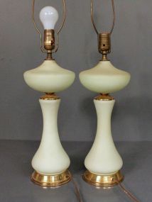 Pair of Vintage Green Lamps Description