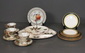 Group of Plates, Decorative Dish, Three Matching Cups and Saucers with Christmas Serving Platter Description