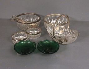 Groups of Glass Bowls with Silverplate Rims and Two Pressed Glass Dishes Description