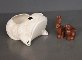 White Planter In Shape of a Frog and Two Rabbit Figures Description