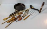 Pottery Plate, Wood Spoons, Mold & Churn Handle