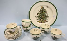 Six Christmas Cups, Eight Saucers & Plate