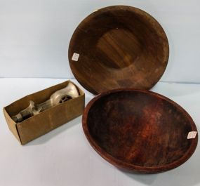 Two Wooden Bowls & Meat Chopper