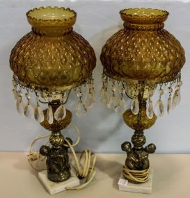 Pair of Brass Plated Marble Base Lamps