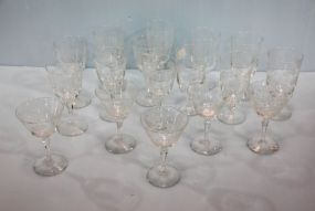 Seventeen Etched Wine Glasses