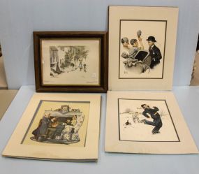 Three Norman Rockwell Prints & West Hill Street Print