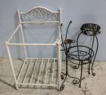 White Metal Table, Candle Stand & Pot Holder