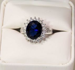 Princess Diana Sapphire Sterling Silver Ring