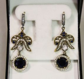 Large Sapphire Sterling Silver Estate Earrings