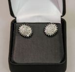 Diamond Cluster Sterling Silver Earrings