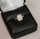 2ct White Sapphire Sterling Silver Emerald Cut Solitaire Ring