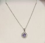 Tanzanite Halo Sterling Silver Necklace