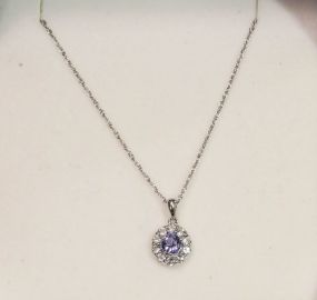 Tanzanite Halo Sterling Silver Necklace