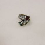 Genuine Ruby and Emerald Sterling Silver Dinner Ring