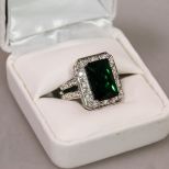 6ct Emerald Sterling Silver Ring