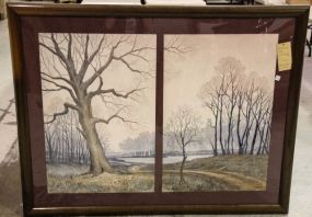 Large Framed with Two Tree Prints