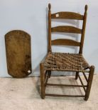Ladder Back Chair with Rush Seat & Cutting Board