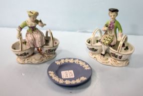 Pair of Small German Porcelain Nut Dishes & Wedgwood Dish