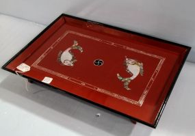 Red Lacquer Tray with Mother of Pearl Fish