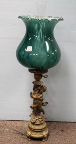 Cupid Lamp with Teal Ruffled Top Shade