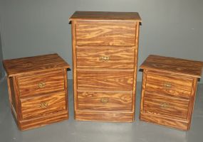 Two End Tables and Four Drawer Chest Description