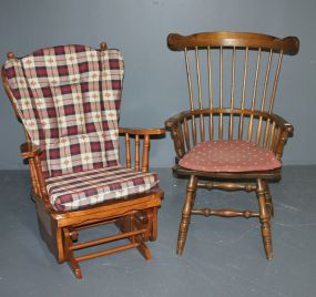Glider Rocker with Cushioned Seat and Windsor Chair Description